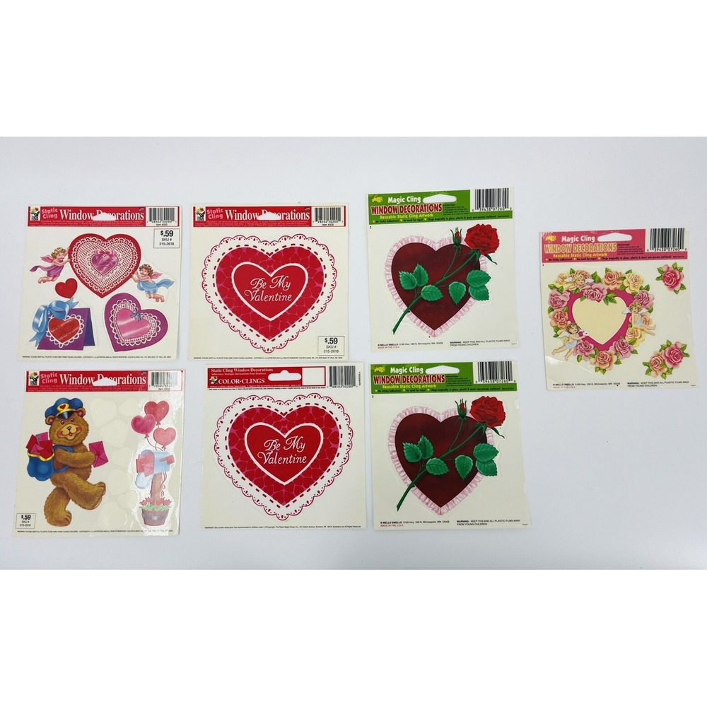 Vintage Valentine's Day Window Cling Decor Vinyl Reusable Mello Smello